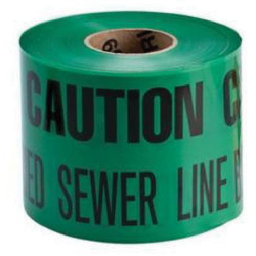 Ruban d'avertissement de danger souterrain Buried Sewer Line Identoline, 6" la x 1000' lo, Noir sur vert Toolneeds Inc.
