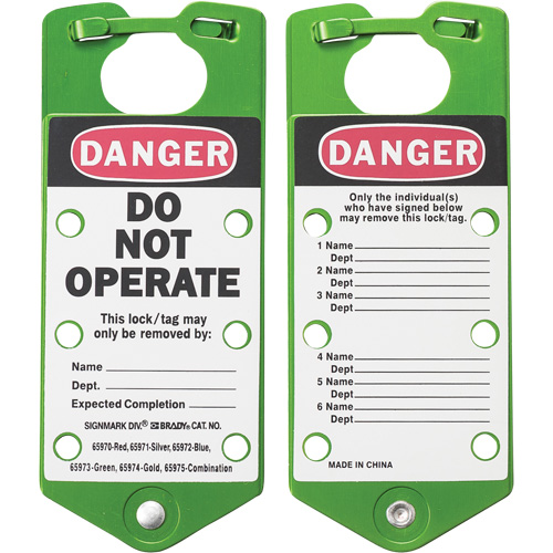 Moraillons de verrouillage &eacute;tiquet&eacute;s, Vert Toolneeds Inc.