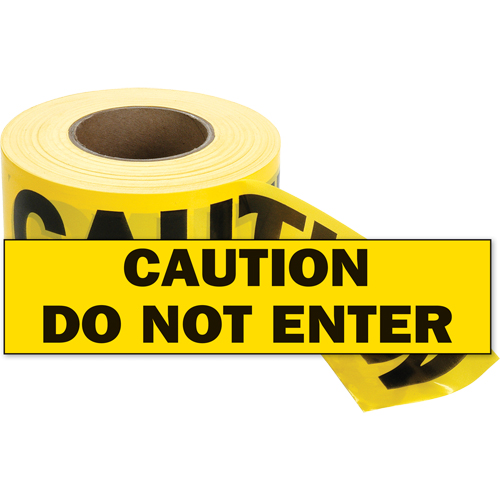 Barricade Tape, English, 3" W x 1000' L, 2 mils, Black on Yellow Toolneeds Inc.