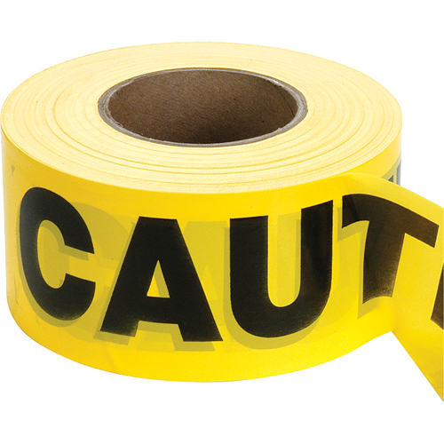 Barricade Tape, English, 3" W x 1000' L, 2 mils, Black on Yellow Toolneeds Inc.
