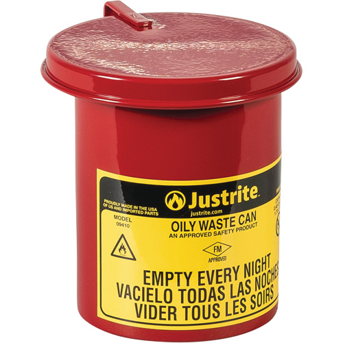 Mini bidons pour d&eacute;chets huileux pour dessus d'&eacute;tabli, Homologu&eacute; FM, 0,45 gal. US, Rouge Toolneeds Inc.