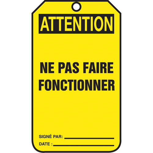 &eacute;tiquettes de verrouillage, Papier cartonn&eacute;, 3-1/8" la x 5-7/8" h, Français Toolneeds Inc.