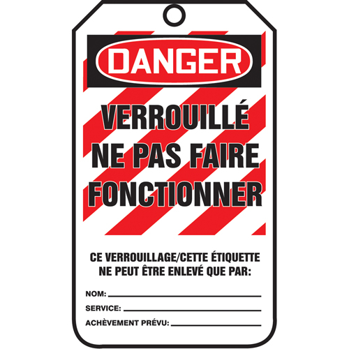 &eacute;tiquettes de verrouillage, Papier cartonn&eacute;, 3-1/8" la x 5-7/8" h, Français Toolneeds Inc.