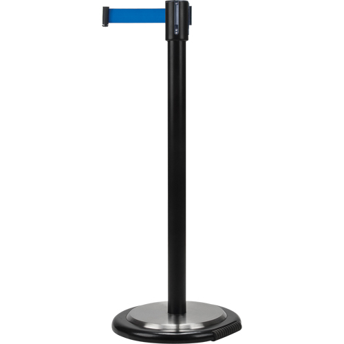 Free-Standing Crowd Control Barrier, Steel, 35" H, Blue Tape, 7' Tape Length Toolneeds Inc.