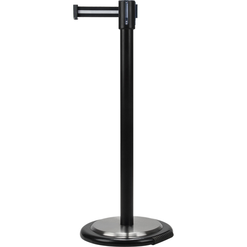 Free-Standing Crowd Control Barrier, Steel, 35" H, Black/White Tape, 7' Tape Length Toolneeds Inc.