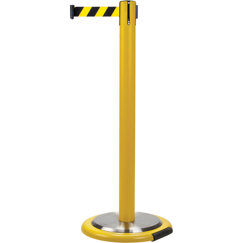 Free-Standing Crowd Control Barrier, Steel, 35" H, Black/Yellow Tape, 7' Tape Length Toolneeds Inc.