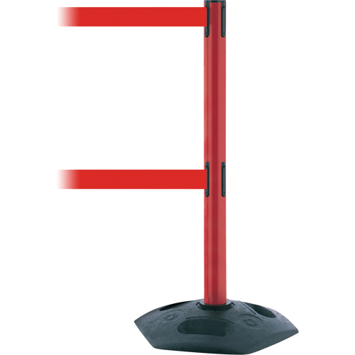 Poteau robuste &agrave; ligne double, Plastique, 38" h, Ruban Rouge, Longueur du ruban 13' Toolneeds Inc.