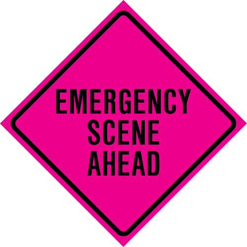Enseigne enroulable de circulation  Emergency Scene Ahead , 36" x 36", Vinyle, Anglais Toolneeds Inc.