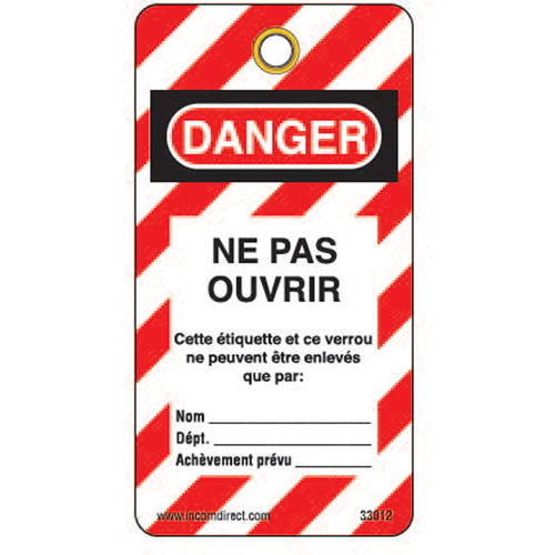 &eacute;tiquettes de verrouillage, Plastique, 3" la x 5-3/4" h, Français Toolneeds Inc.