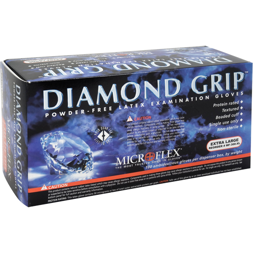 Gants d'examen Diamond Grip, 2T-Grand, Latex, 8 mils, Sans poudre, Jaune, Classe 2 Toolneeds Inc.