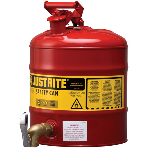 Laboratory Safety Can with Faucet, Type I, Steel, 5 US gal., Red, FM Approved Toolneeds Inc.