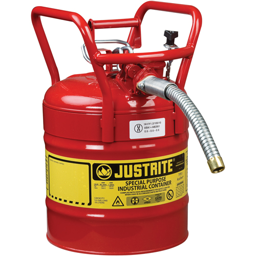Bidons s&eacute;curitaires D.O.T. de AccuFlow, Type II, Acier, 5 gal. US, Rouge, Homologu&eacute; FM Toolneeds Inc.