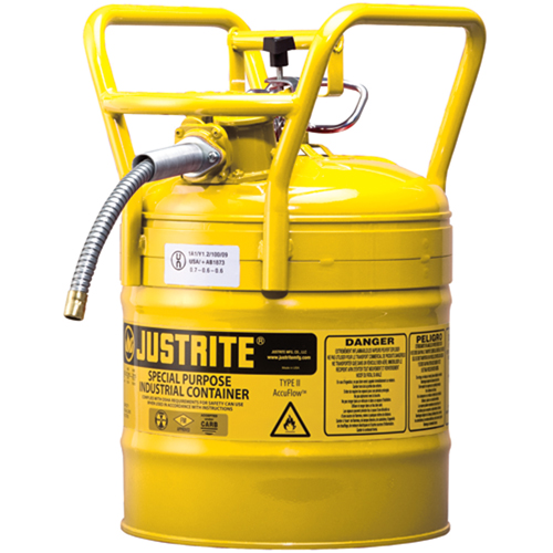 Bidons s&eacute;curitaires D.O.T. de AccuFlow, Type II, Acier, 5 gal. US, Jaune, Homologu&eacute; FM Toolneeds Inc.
