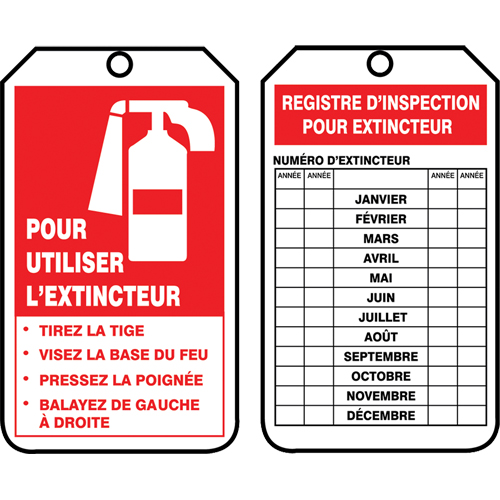 &eacute;tiquettes de s&eacute;curit&eacute; d'inspection et de contr&ocirc;le de l'&eacute;tat de l'&eacute;quipement, Plastique, 3-1/8" la x 5-7/8" h, Français Toolneeds Inc.