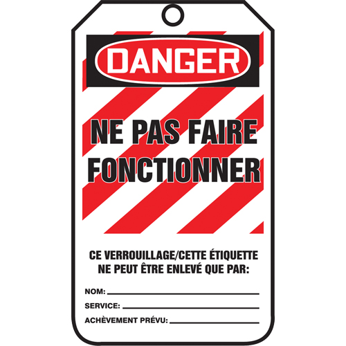 &eacute;tiquettes de verrouillage, Plastique, 3-3/8" la x 5-5/8" h, Français Toolneeds Inc.