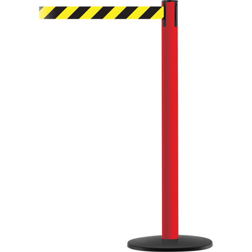Montant pour syst&egrave;me Advance TensaBarrier, Acier, 36" h, Ruban Noir/Jaune, Longueur du ruban 7,5' Toolneeds Inc.
