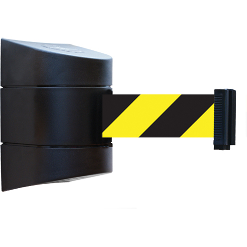 Tensabarrier&reg; Wall Mounted Units, Plastic, Magnetic Mount, 15', Black and Yellow Tape Toolneeds Inc.