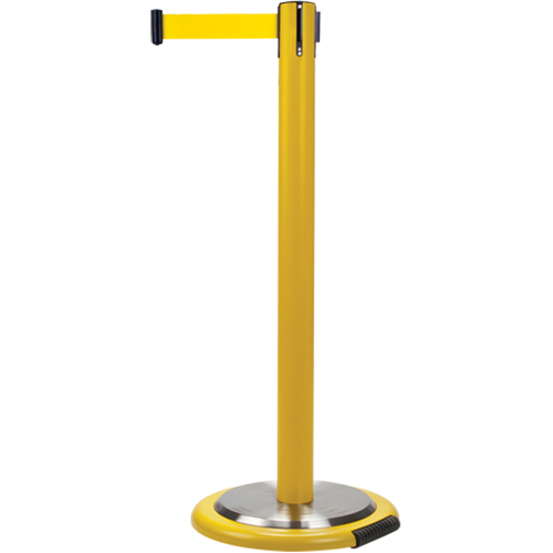 Free-Standing Crowd Control Barrier, Steel, 35" H, Yellow Tape, 12' Tape Length Toolneeds Inc.