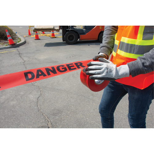 "Danger" Barricade Tape, Bilingual, 3" W x 1000' L, 1.5 mils, Black on Red Toolneeds Inc.