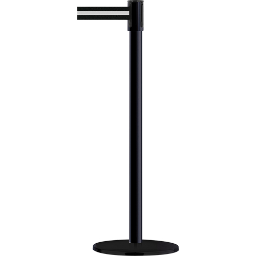 Montant pour barri&egrave;re Slimline TensaBarrier, Acier, 38" h, Ruban Noir/Blanc, Longueur du ruban 7,5' Toolneeds Inc.
