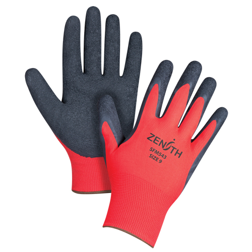 Gants enduits &agrave; prise cr&ecirc;p&eacute;e noir & rouge, 9/Grand, R&ecirc;vetement Latex de caoutchouc, Calibre 13, Enveloppe en Polyester Toolneeds Inc.