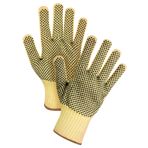 Gants tricot&eacute;s deux c&ocirc;t&eacute;s, sans couture, &agrave; pois, Taille Grand/9, Calibre 7, Rev&ecirc;tement PVC, Enveloppe en Kevlar, ASTM ANSI niveau A2/EN 388 niveau 3 Toolneeds Inc.