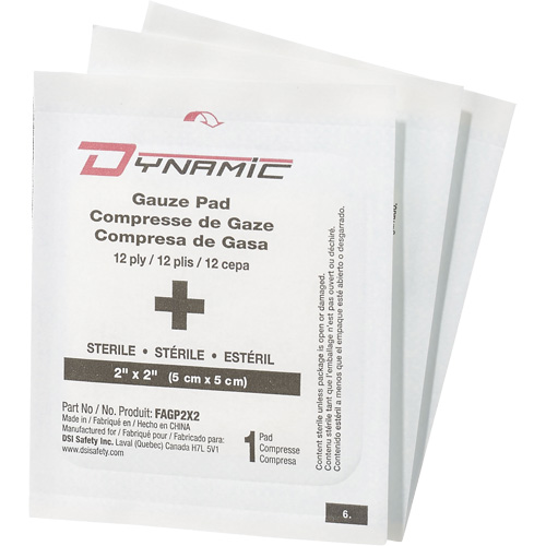 Gaze Dynamic, Tampon, 2" lo x 2" la, St&eacute;rile, Dispositif m&eacute;dical Classe 1 Toolneeds Inc.