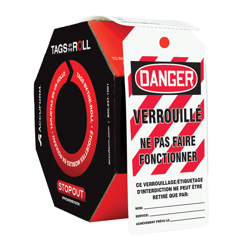 &eacute;tiquettes de s&eacute;curit&eacute; en rouleaux, Plastique, 3" la x 6-1/4" h, Français Toolneeds Inc.