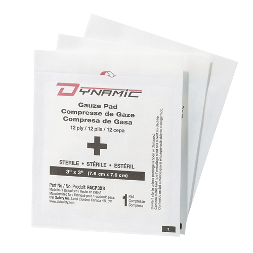 Gaze Dynamic, Tampon, 3" lo x 3" la, St&eacute;rile, Dispositif m&eacute;dical Classe 1 Toolneeds Inc.