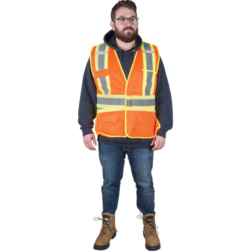Veste d'arpenteur r&eacute;sistante aux flammes, Orange haute visibilit&eacute;, Moyen, Polyester Toolneeds Inc.