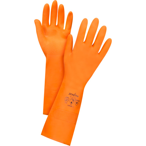 Orange Chemical-Resistant Gloves, Size 9, 13" L, Latex, Flock-Lined Inner Lining, 28-mil Toolneeds Inc.