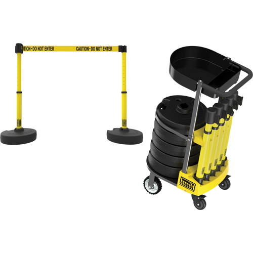 PLUS Barrier Post Cart Kit with Tray, 75' L, Metal, Yellow Toolneeds Inc.
