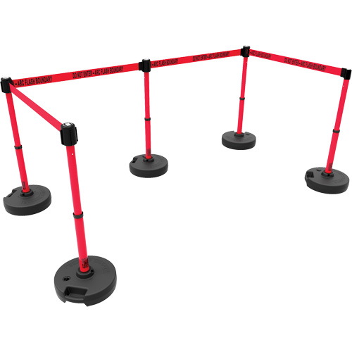 PLUS Barrier Post Set X5, Plastic, 42" H, Red Tape, 15' Tape Length Toolneeds Inc.