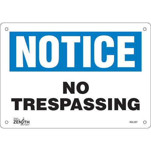 Enseigne No Trespassing, 7" x 10", Aluminium, Anglais Toolneeds Inc.