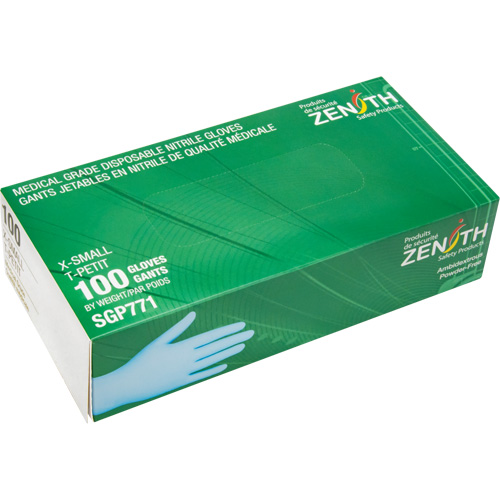 Puncture-Resistant Medical-Grade Disposable Gloves, X-Small, Nitrile, 4.5-mil, Powder-Free, Blue, Class 2 Toolneeds Inc.