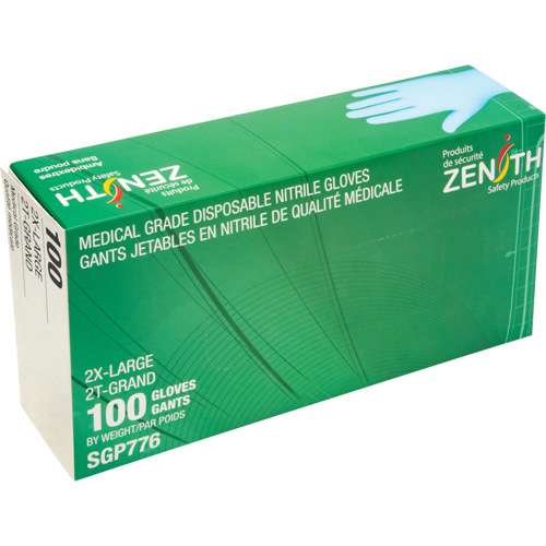 Puncture-Resistant Medical-Grade Disposable Gloves, 2X-Large, Nitrile, 4.5-mil, Powder-Free, Blue, Class 2 Toolneeds Inc.