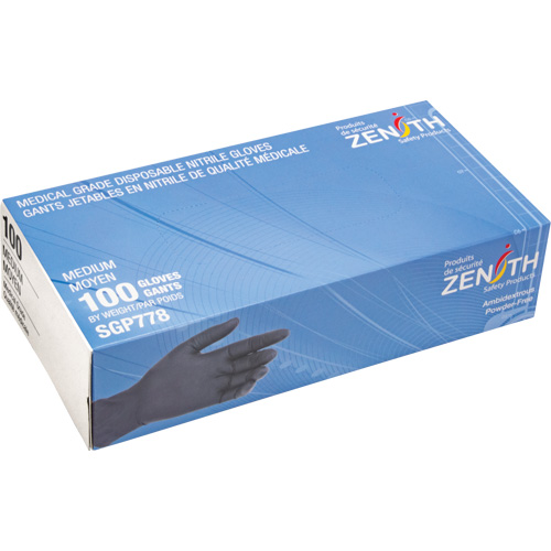 Puncture-Resistant Medical-Grade Disposable Gloves, Medium, Nitrile, 5-mil, Powder-Free, Black, Class 2 Toolneeds Inc.
