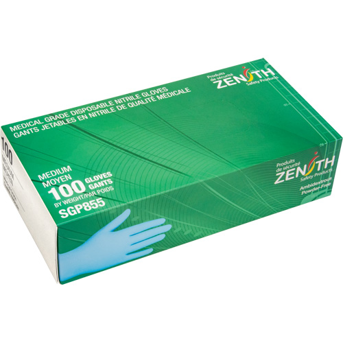 Gants jetables de calibre m&eacute;dical r&eacute;sistants &agrave; la perforation, Moyen, Nitrile, 3,5 mils, Sans poudre, Bleu, Classe 2 Toolneeds Inc.