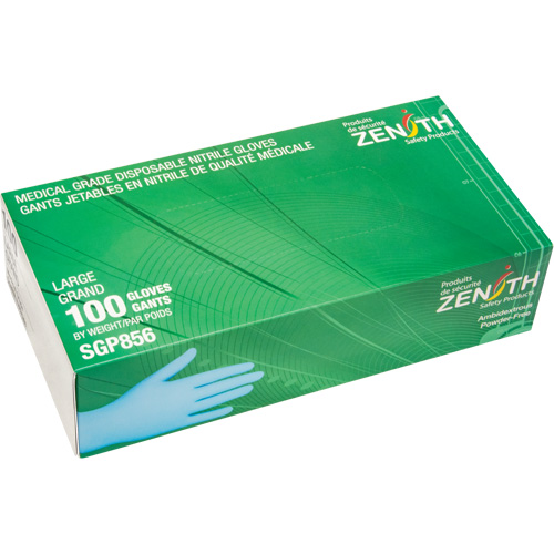 Gants jetables de calibre m&eacute;dical r&eacute;sistants &agrave; la perforation, Grand, Nitrile, 3,5 mils, Sans poudre, Bleu, Classe 2 Toolneeds Inc.