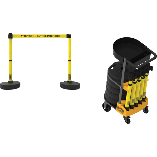 Plus Portable Barrier System Cart Package with Tray, 75' L, Metal/Plastic, Yellow Toolneeds Inc.