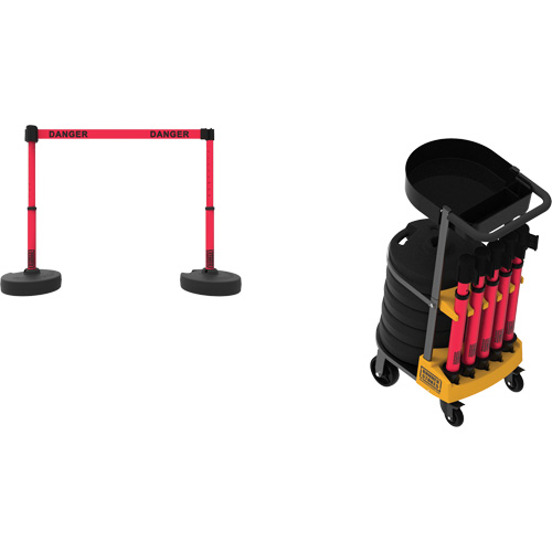 Plus Portable Barrier System Cart Package with Tray, 75' L, Metal/Plastic, Red Toolneeds Inc.