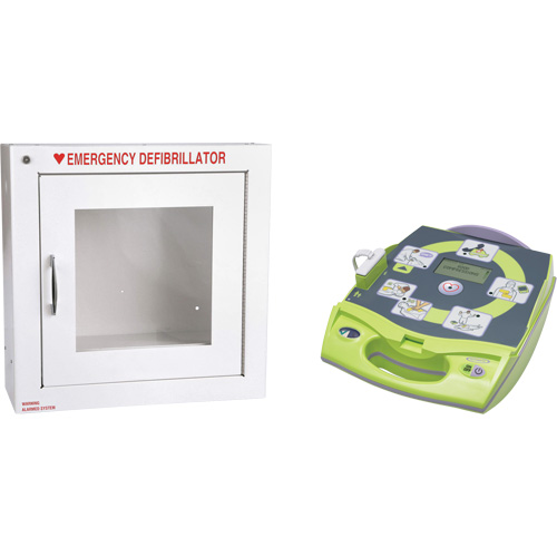 AED Plus&reg; Defibrillator with Alarmed Flush Wall Cabinet, Automatic, English, Class 4 Toolneeds Inc.