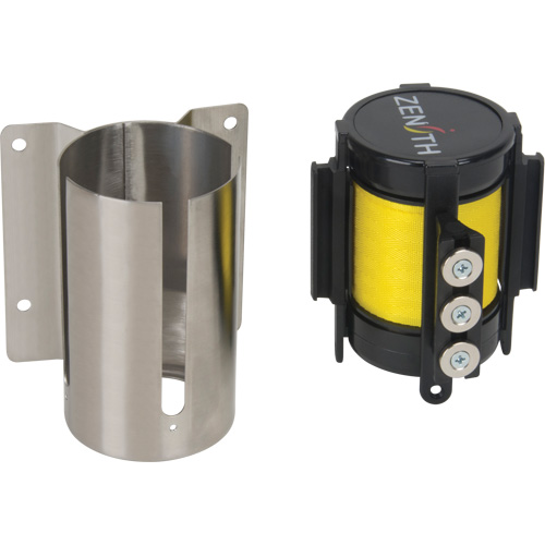 Barri&egrave;re &agrave; fixation murale avec ruban magn&eacute;tique, Acier, Fixation par vis, 12', Ruban Jaune Toolneeds Inc.
