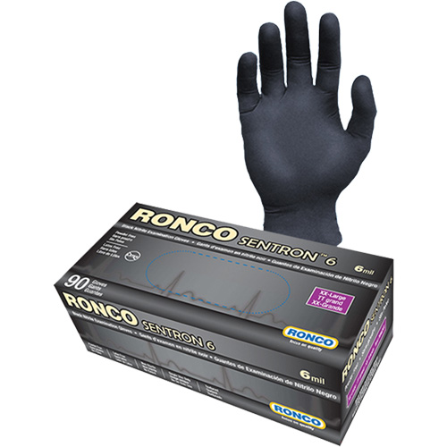 Sentron 6 Disposable Examination Gloves, 2X-Large, Nitrile, 6-mil, Powder-Free, Black, Class 2 Toolneeds Inc.