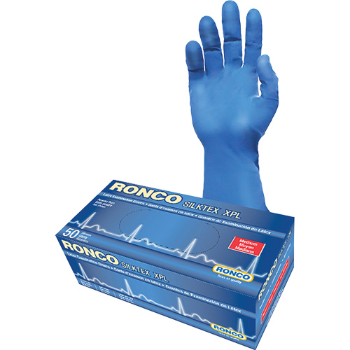 Gant d'examen extra long SilkTex XPL, Moyen, Latex, 13 mils, Sans poudre, Bleu, Classe 2 Toolneeds Inc.