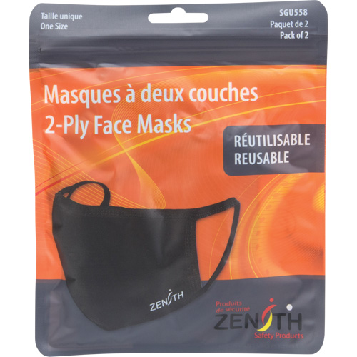 2-Ply Reusable Face Masks, Polyester, Black Toolneeds Inc.