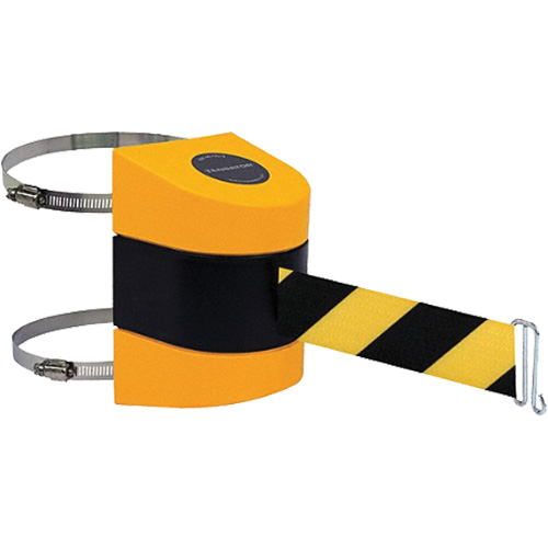 Tensabarrier&reg; Barrier Post Mount with Belt, Plastic, Clamp Mount, 24', Black and Yellow Tape Toolneeds Inc.