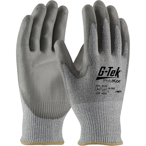 G-Tek&reg; PolyKor&reg; Cut Resistant Gloves, Size Small, 13 Gauge, Polyurethane Coated, Polyethylene Shell, ASTM ANSI Level A4/EN 388 Level 5/EN 388 Level D Toolneeds Inc.