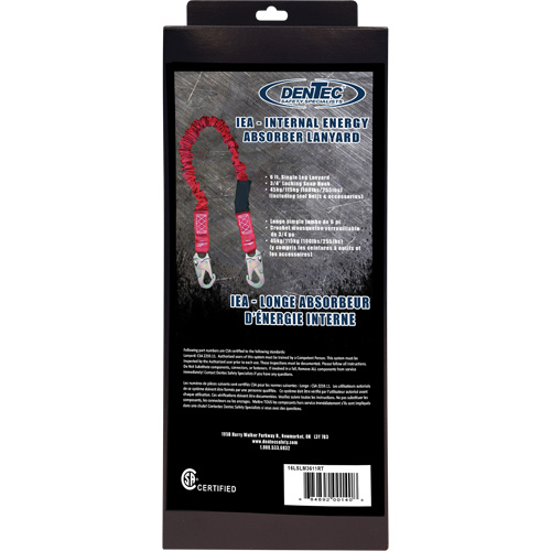 ShockSorb Internal Shock Lanyard, 6', Snap Hook Center, Snap Hook Leg Ends, Polyester Toolneeds Inc.