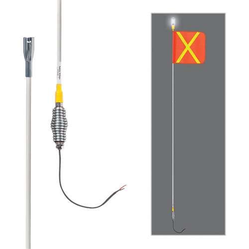 Tiges de s&eacute;curit&eacute; tout-temps de s&eacute;rie lourde avec lumi&egrave;re DEL constante Safety Whip, Fixation Ressort, Hauteur 10', Orange avec X r&eacute;fl&eacute;chissant Toolneeds Inc.